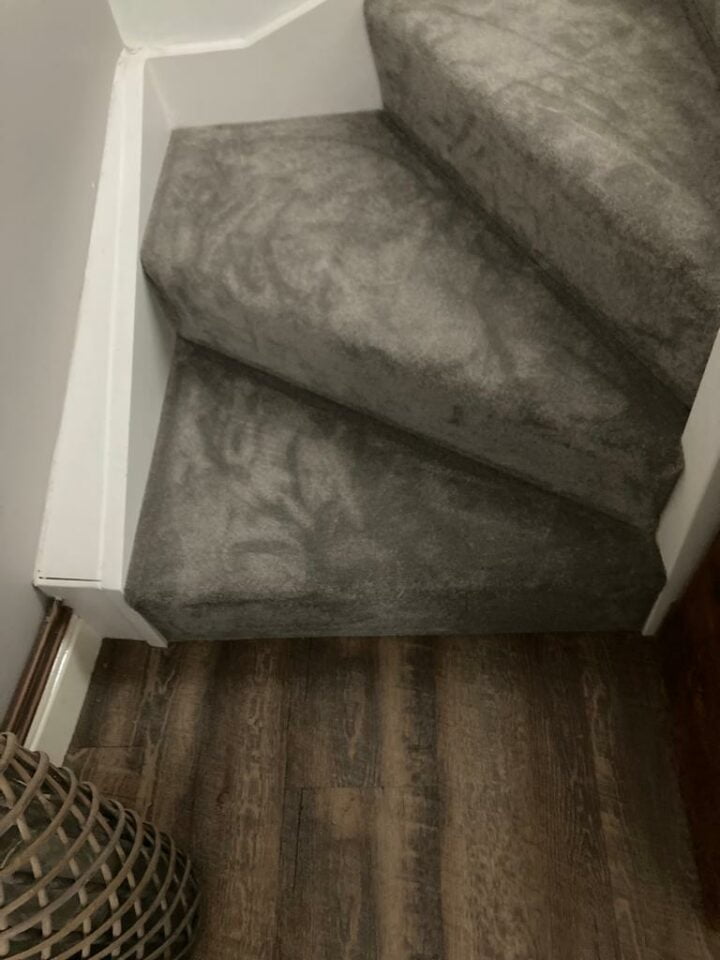 Carpet on stairs with LVT wood effect flooring